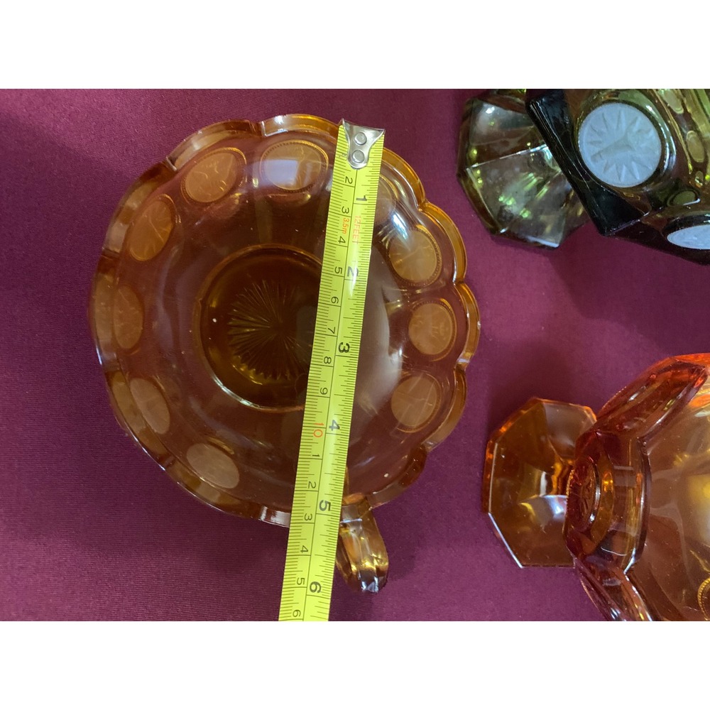Fostoria Coin Glass Set Green Amber Vintage Retro Y2K Mid Century Rare 3pc - Picture 4 of 11